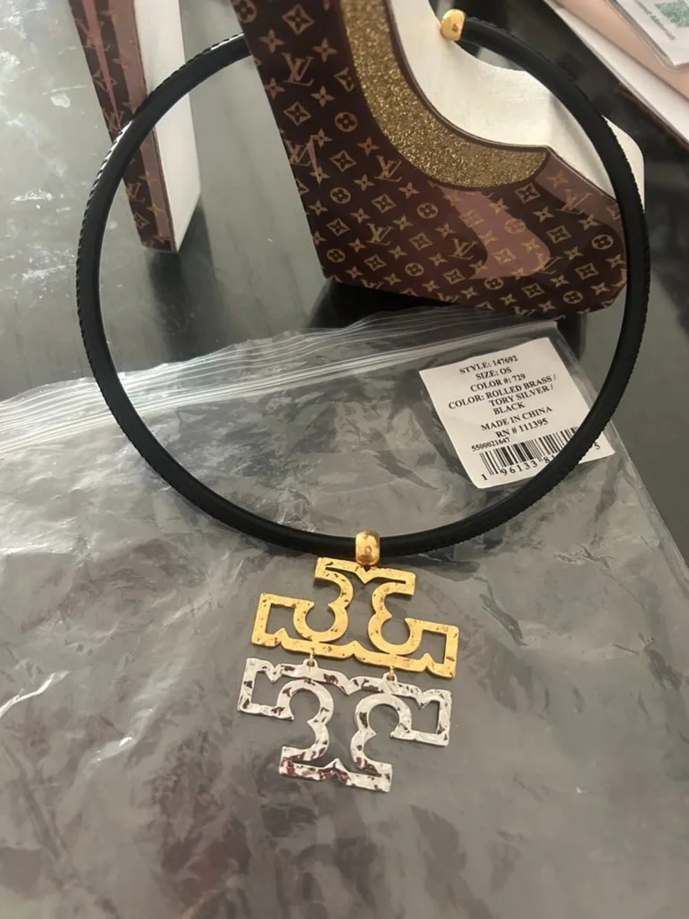 Tory Burch Brass Two-Tone Chocker Necklace